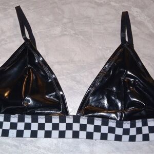 Hot topic Black and White Checkered Bra top Bralette faux leather